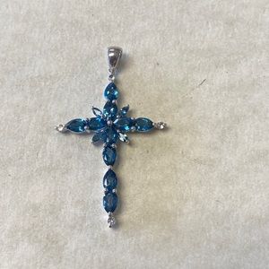 Hi sterling silver 925 London blue topaz cross pendant